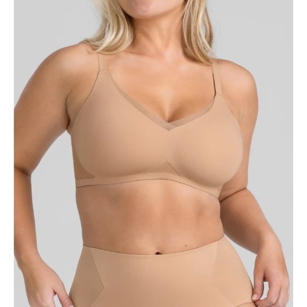 Honeylove CrossOver Bra Tan Sand Wire-Free Supportive Mesh Size M 36B/C